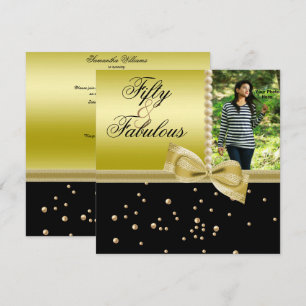 Pearls & Faux Bow Fabulous 50 Photo Women Inbjudningar