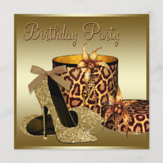 Pearls High Heel Shoes Black Guld Womans Birthday Inbjudningar