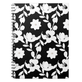 Pearls in White Flowers on Black Anteckningsbok