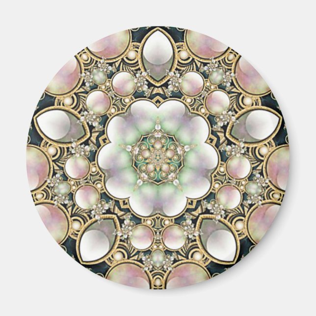 Pearls och Guld Kaleidoscope Magnet (Framsidan)