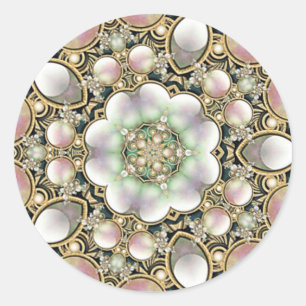 Pearls och Guld Kaleidoscope Runt Klistermärke