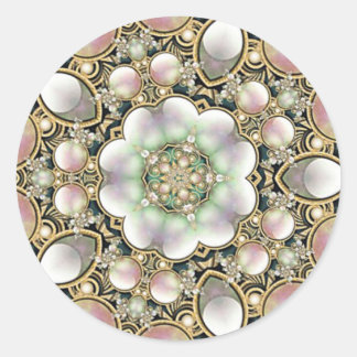 Pearls och Guld Kaleidoscope Runt Klistermärke