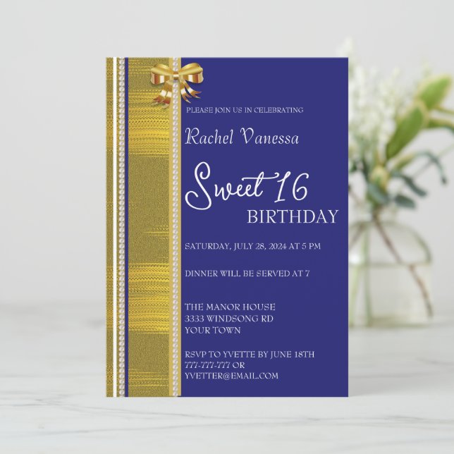Pearls och Guld Sweet 16 Inbjudningar (Stående Fram)