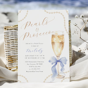 Pearls och Prosecco Blue-Möhippa Inbjudningar