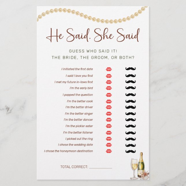 Pearls och Prosecco Han sa Möhippa Game (Framsida)