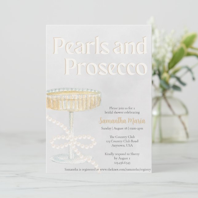 Pearls och Prosecco Inbjudningskort för möhippan (Stående Fram)