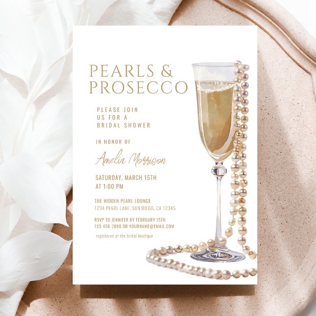 Pearls och Prosecco Möhippa Champagne Inbjudningar (Skapare uppladdad)
