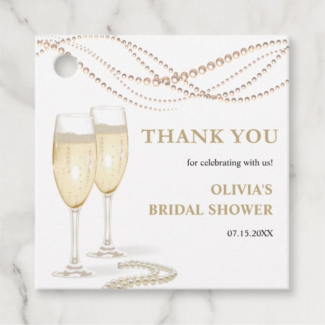 Pearls och Prosecco Möhippa Tack Gåvor Etiketter (Framsida)