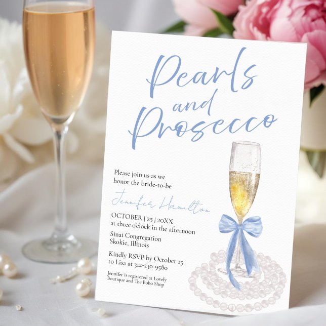 Pearls och Prosecco | Möhippan Bow Watercolor Inbjudningar (Skapare uppladdad)