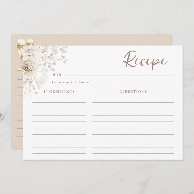 Pearls och Prosecco Recipe Card Inbjudningar (Fram/baksida)
