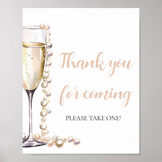 Pearls och Prosecco Tack för att du kom och signer Poster (Framsidan)