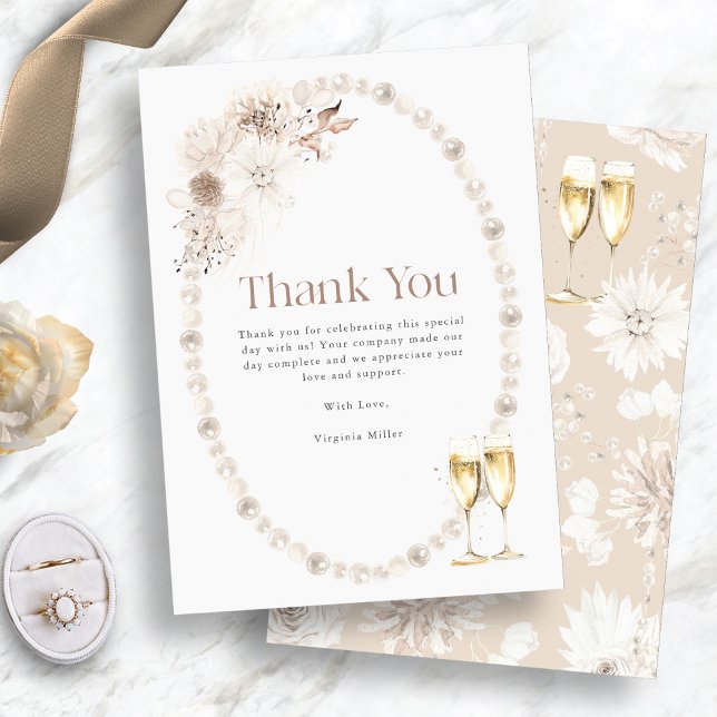 Pearls och Prosecco Tack Kort (Pearls and Prosecco Thank You Card
)