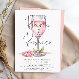 Pearls och Prosecco Watercolor Rosa Möhippa Inbjudningar