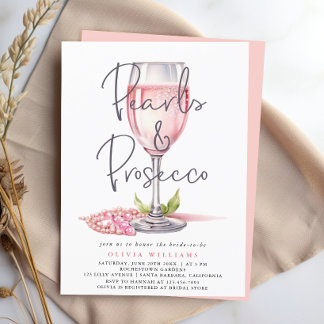 Pearls och Prosecco Watercolor Rosa Möhippa Inbjudningar