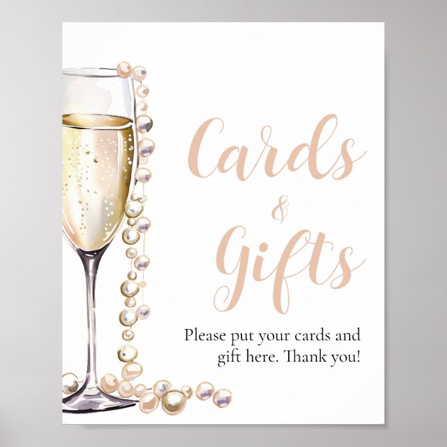 Pearls- och proseccochampagneskort och presentkort poster (Framsidan)