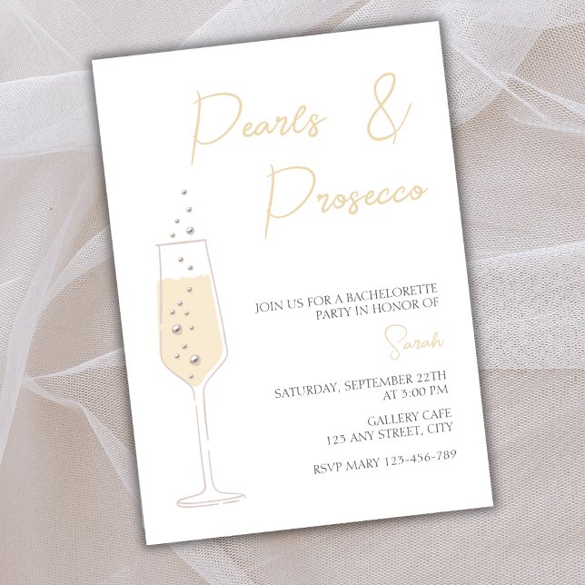 Pearls och Proseccos Elegant Bachelorette Party Inbjudningar (Pearls And Prosecco Elegant Bachelorette Party Invitation)