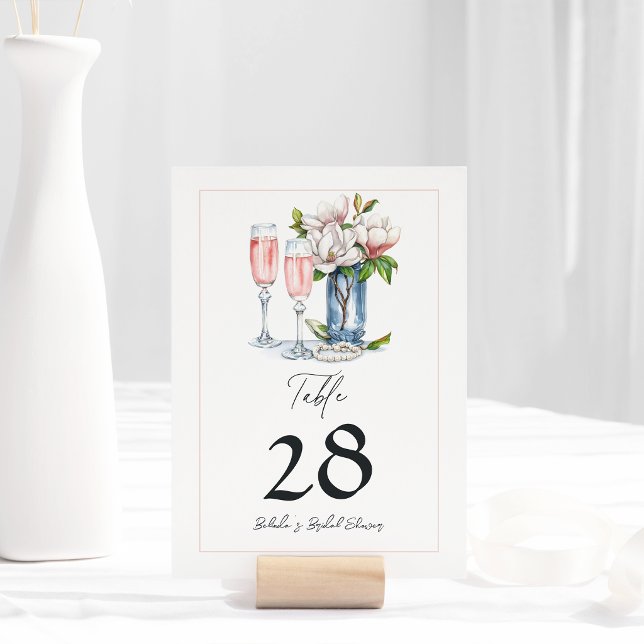 Pearls och Proseccos Möhippa Bordsnummer (Pearls and Prosecco Bridal Shower Table Number)