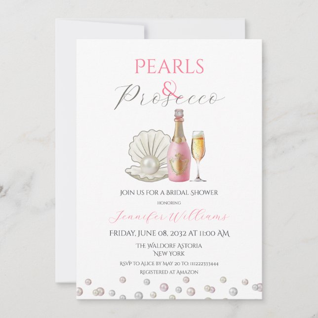Pearls och Proseccos Möhippa för Rosa Inbjudningar (Framsida)