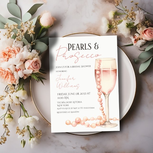 Pearls och Proseccos Möhippa för  Rosa Inbjudningar (Skapare uppladdad)