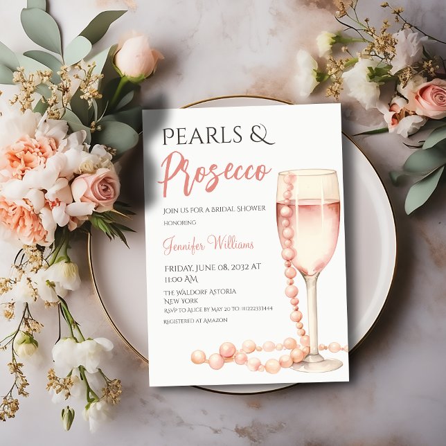 Pearls och Proseccos Möhippa för  Rosa Inbjudningar (Skapare uppladdad)