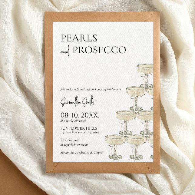 Pearls och Proseccos Möhippa Inbjudningar (Petals & Prosecco Bridal Shower Invitation)