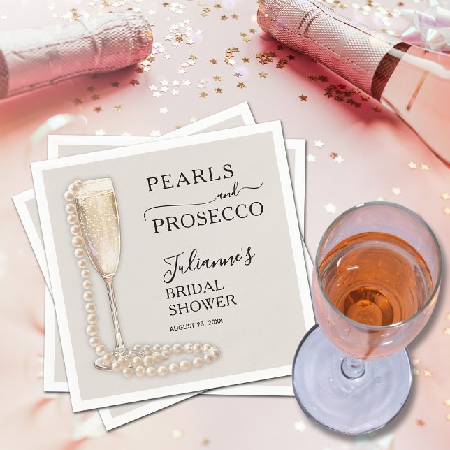 Pearls och Proseccos Möhippa Pappersservett (Pearls and Prosecco brunch and bubbly bridal shower napkins)