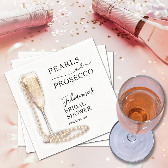 Pearls och Proseccos Möhippa Pappersservett (Pearls and Prosecco Bridal Shower Napkins)