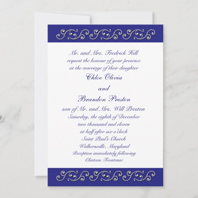 Pearls och Sapphire Blue Wedding bjudande Inbjudningar (Framsida)