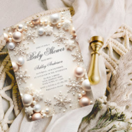 Pearls och Snöflingor Baby Shower Inbjudningar