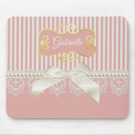Pearls och Snöre Rosa Rand Cream Bow och Namn Musmatta