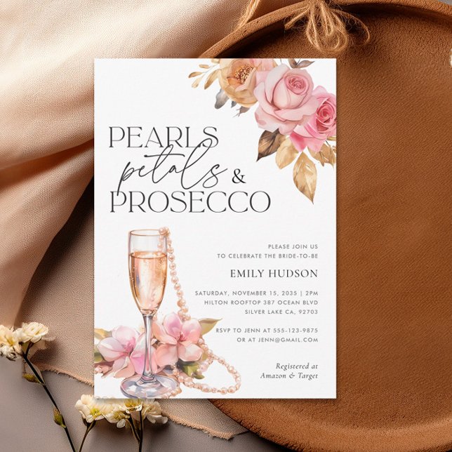Pearls Petals & Prosecco Blommigt Möhippa Inbjudningar (Skapare uppladdad)