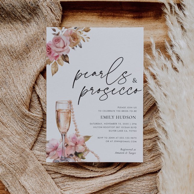Pearls Petals & Prosecco Blommigt Möhippa Inbjudningar (Skapare uppladdad)