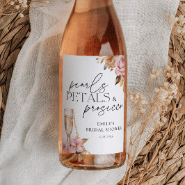 Pearls Petals & Prosecco Blommigt Möhippa Vinflaska Etikett