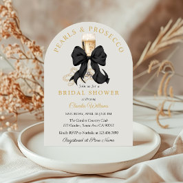 Pearls Prosecco Black Bow Bridal Shower Invitation Inbjudningar