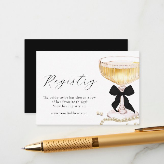 Pearls Prosecco Black Bow Bridal Shower Registry  Tilläggskort (Fram/Back In Situ)