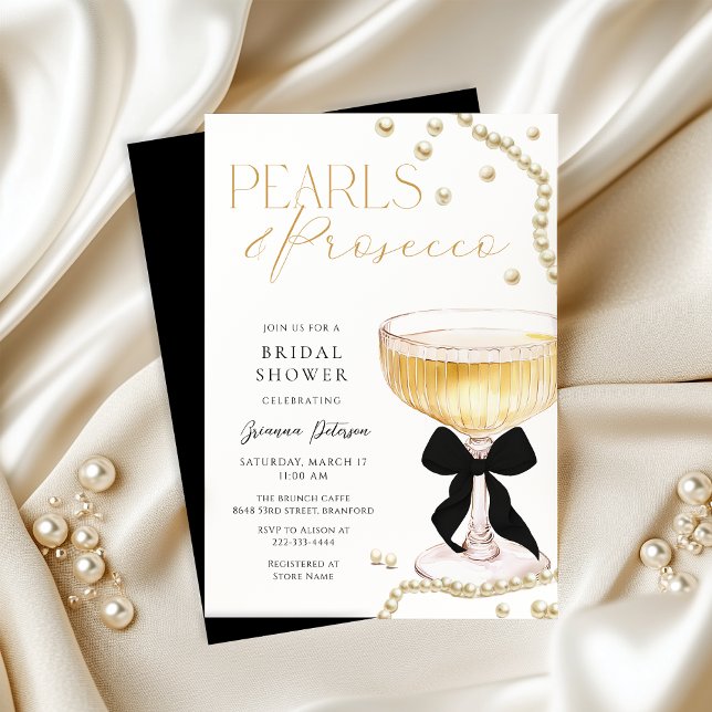 Pearls & Prosecco Black Bow Möhippa Inbjudningar (Skapare uppladdad)