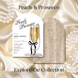 Pearls & Prosecco Black Bow Möhippa Inbjudningar