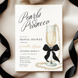 Pearls & Prosecco Black Bow Möhippa Inbjudningar