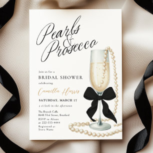 Pearls & Prosecco Black Bow Möhippa Inbjudningar