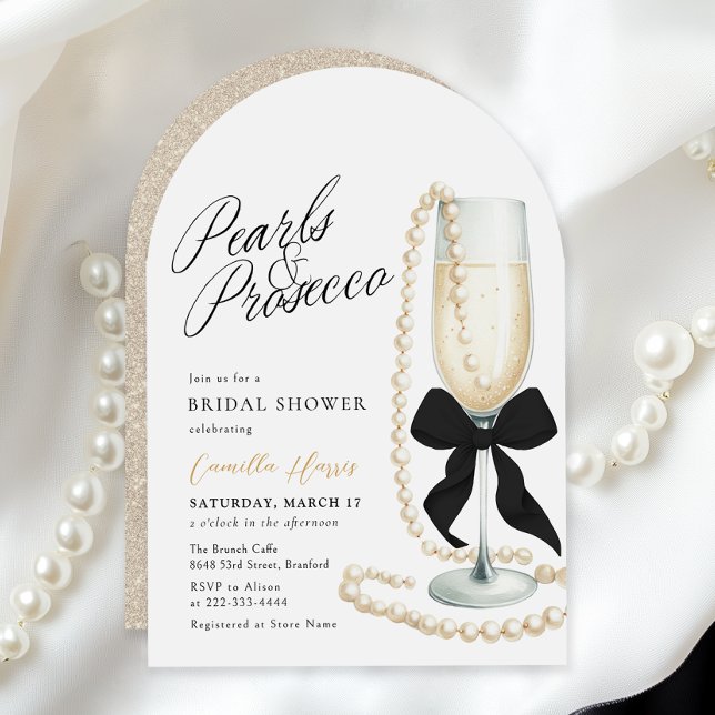 Pearls & Prosecco Black Bow Möhippa Inbjudningar (Skapare uppladdad)