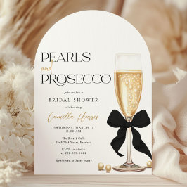 Pearls & Prosecco Black Bow Möhippa Inbjudningar