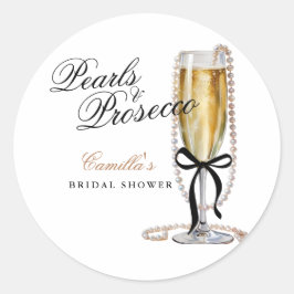 Pearls & Prosecco Black Bow Möhippa Runt Klistermärke
