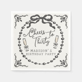 Pearls & Prosecco Black Coquette Bow Birthday Pappersservett