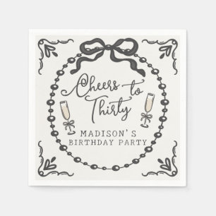 Pearls & Prosecco Black Coquette Bow Birthday Pappersservett