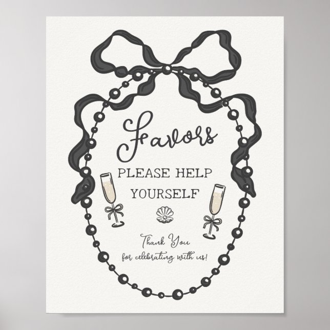 Pearls & Prosecco Black Coquette Fow Favoriter Poster (Framsidan)