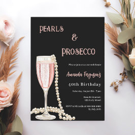 Pearls Prosecco Black rosa födelsedag Inbjudningar
