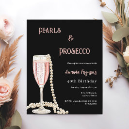 Pearls Prosecco Black rosa födelsedagsinbjudan
