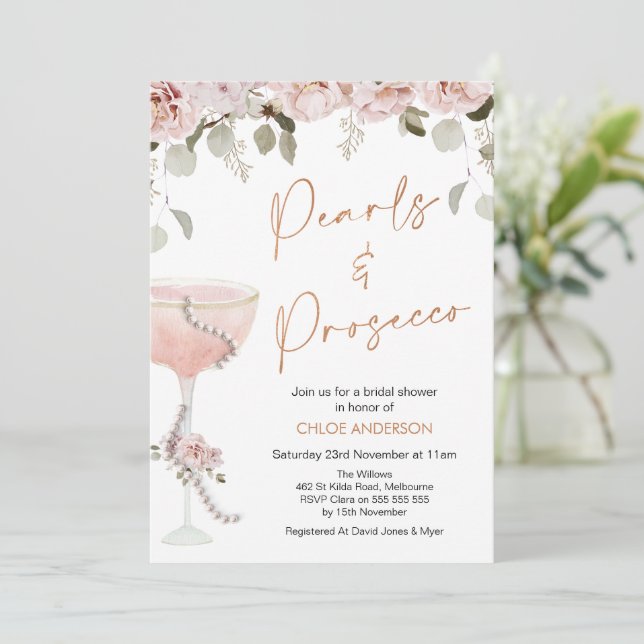  Pearls Prosecco  Blommigt Möhippa Inbjudningar (Stående Fram)