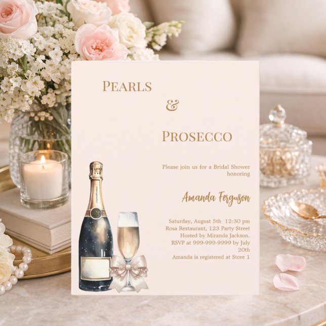 Pearls Prosecco blush bow Bridal Shower invitation (Skapare uppladdad)