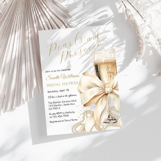 Pearls & Prosecco Bow Bridal Shower Invitation Inbjudningar